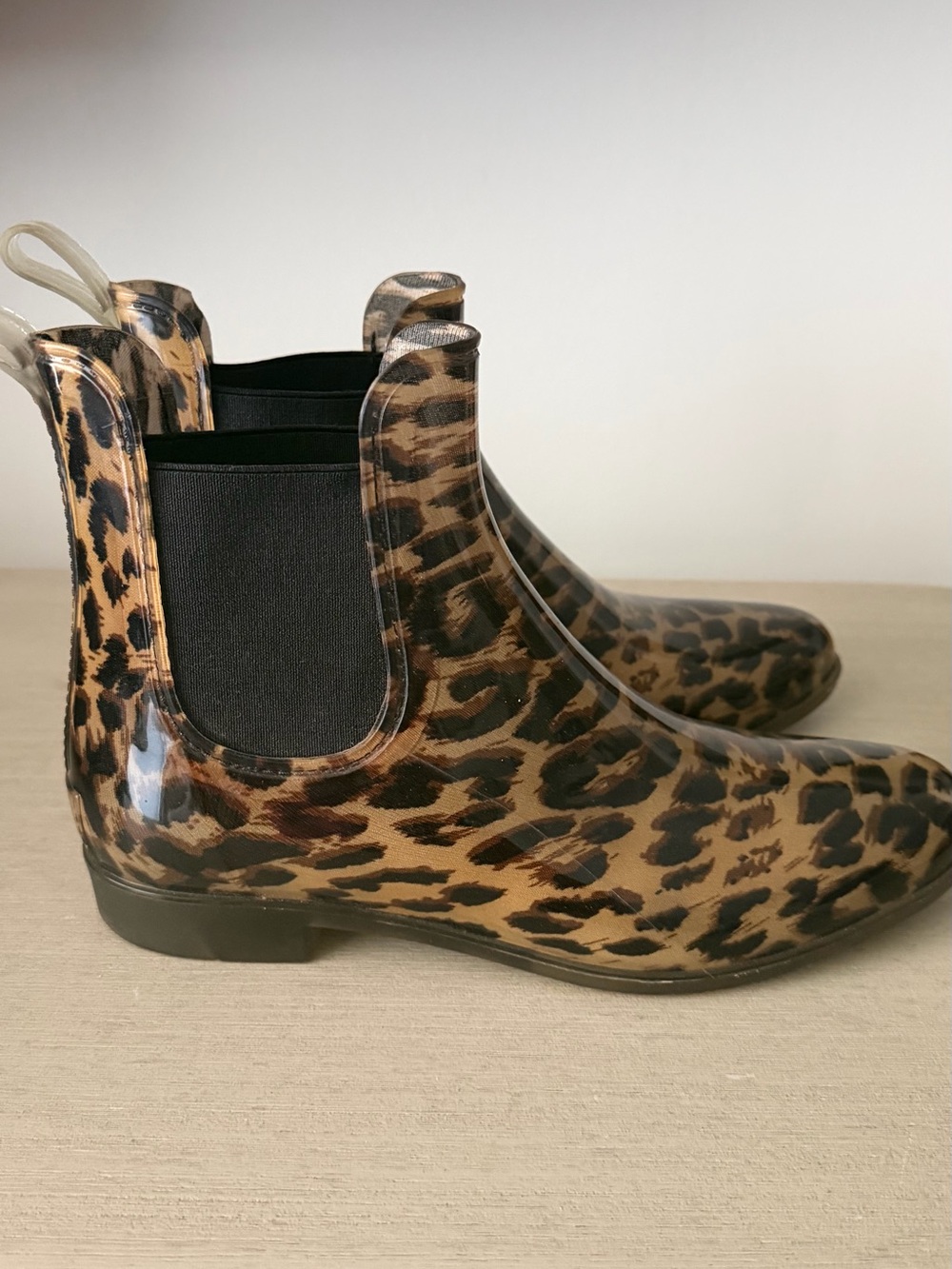 J. Crew Leopard-Print Chelsea Rain Booties in Brown and Black